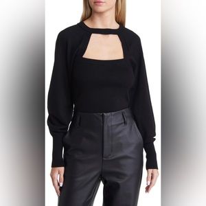 Open Edit Cutout Balloon Sleeve Sweater - Black - Size M